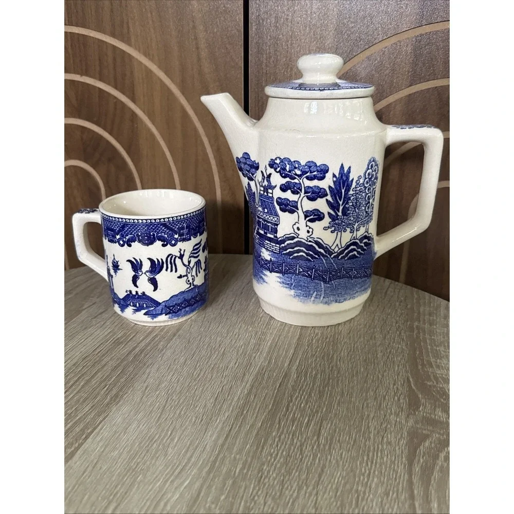 Vintage Japan Blue Willow China Teapot And Cup